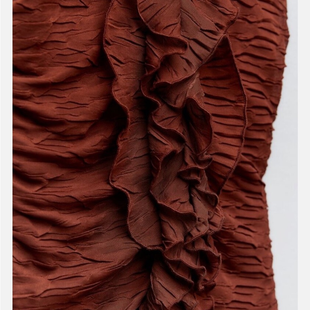 Zara Brown Ruffle Pleated Halter Mini Dress - Picture 7 of 9